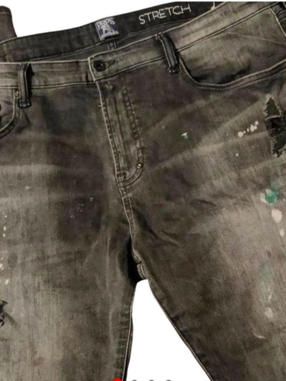 PRPS Men's Slim Straight Black Jeans with Paint-Effect Detail